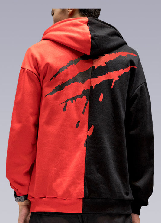 red and black split hoodie