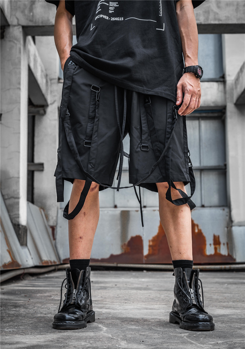 techwear ribbon shorts