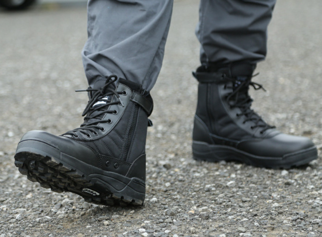 black tactical side zip boots