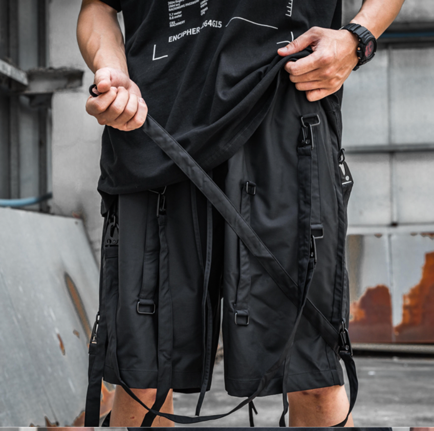 techwear ribbon shorts