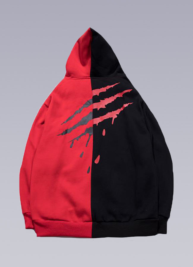 red and black split hoodie