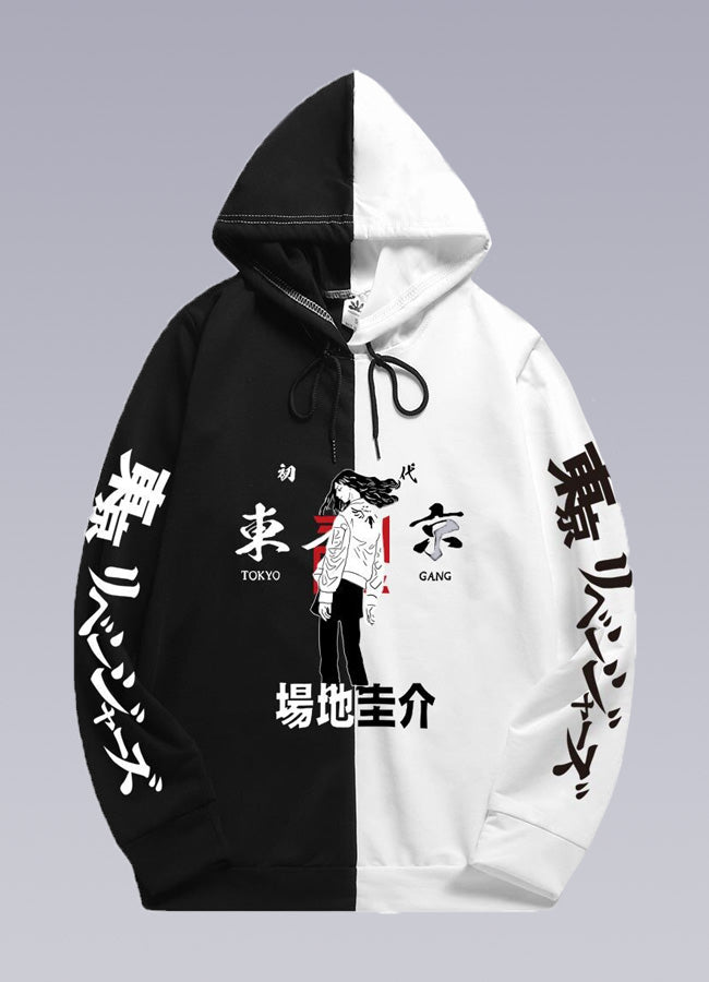 split black and white hoodie