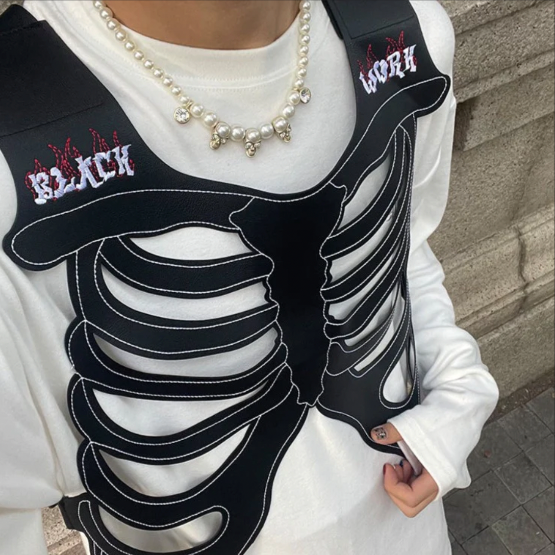 black work skeleton vest