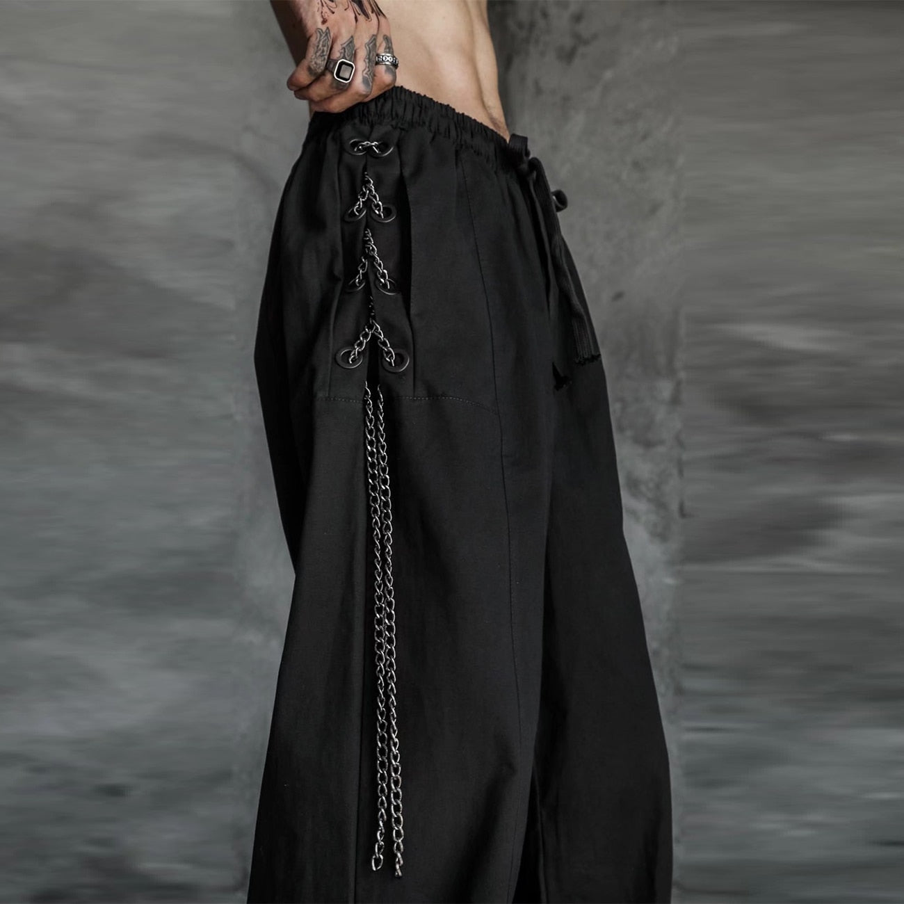 baggy black pants with chain