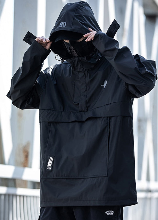 black techwear windbreaker